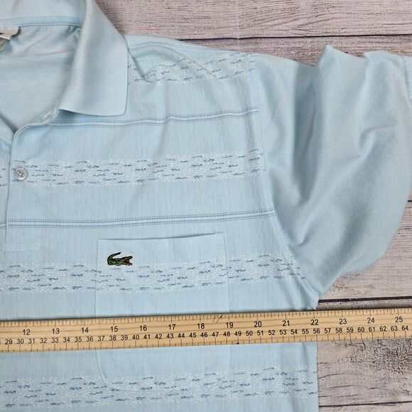Lacoste Vintage Blue Polo Shirt Size 7 Made in France Logo Striped Short Sleeve - Picture 8 of 9